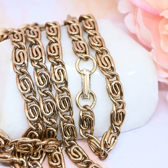Vintage 52 Long Chain Necklace Bronze Gold Tone Scroll Chain 1980s