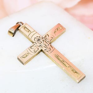 Antique cross pendant large 12k gold filled cross by Sturdy ornate engraved flowers Victorian cross charm Christian jewelry gift for her