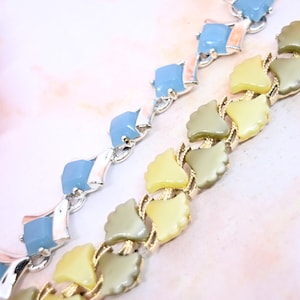 Vintage Thermoset Panel Bracelet: Blue Stone & Moonglow Costume Jewelry