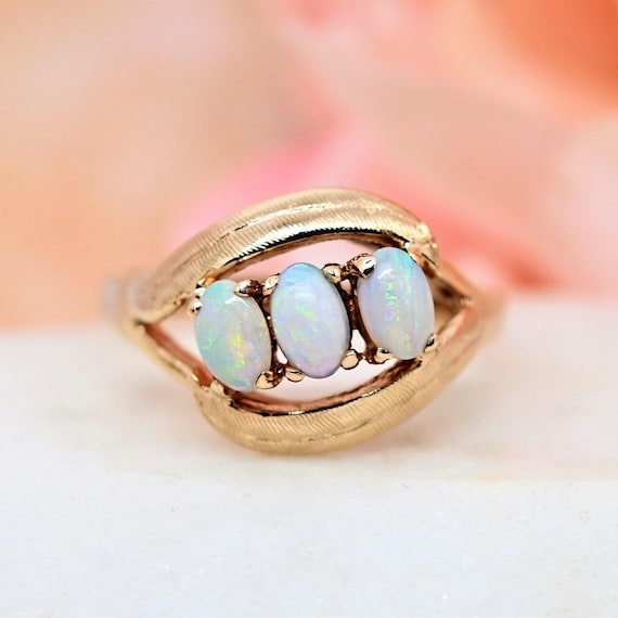 Vintage Three Opal Ring 10k Gold Trilogy Ring by Ebson, October