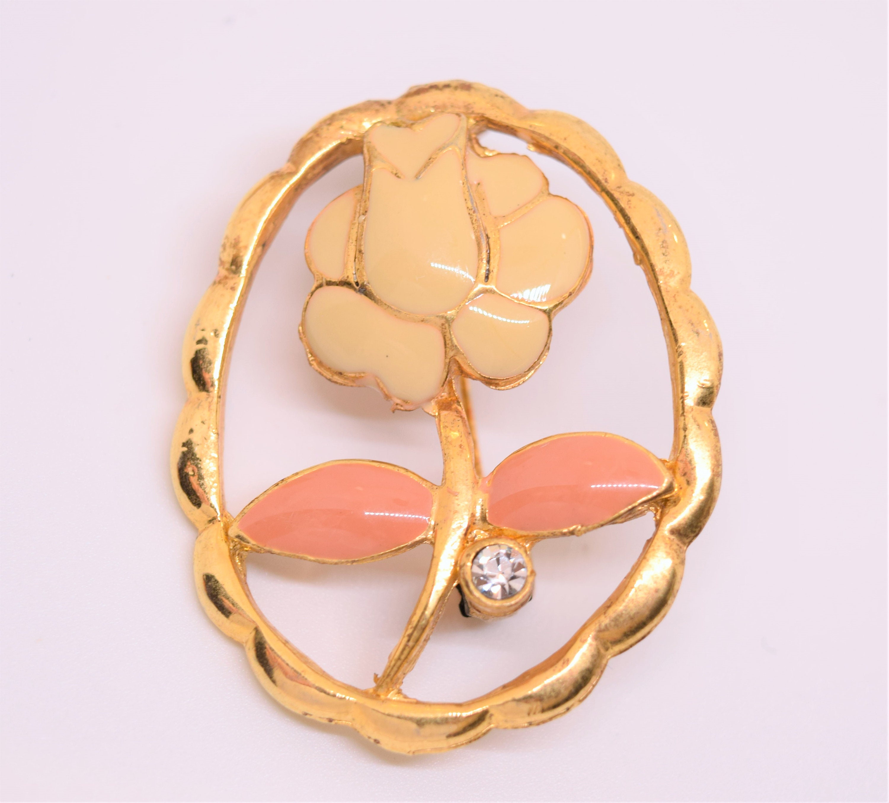 Orange, Peach and Yellow Enamel Flower Pins - Vintage Lane Jewelry