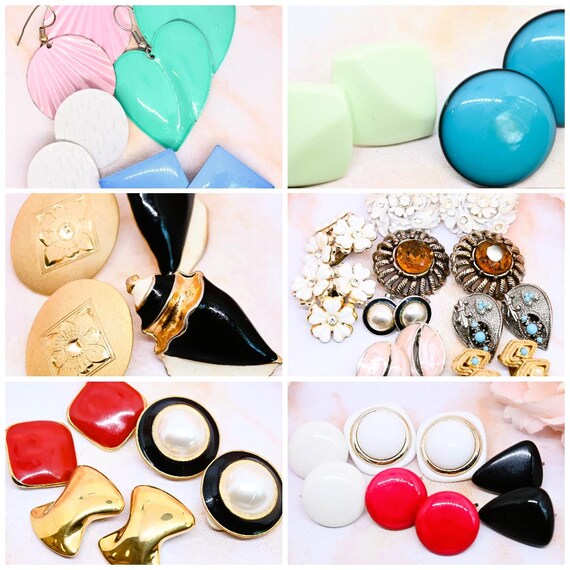 Boucles D'oreilles Vintage Clips Années 80 - Rouge Et Doré - Email Et Alliage - Occasion