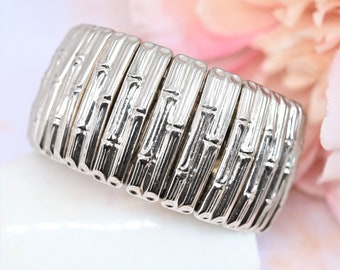 Vintage expansion bracelet silver tone jewelry bamboo design stretch cuff bracelet unique statement costume jewelry gift for her