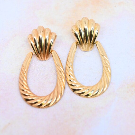14k gold door knocker earrings 80s gold statement