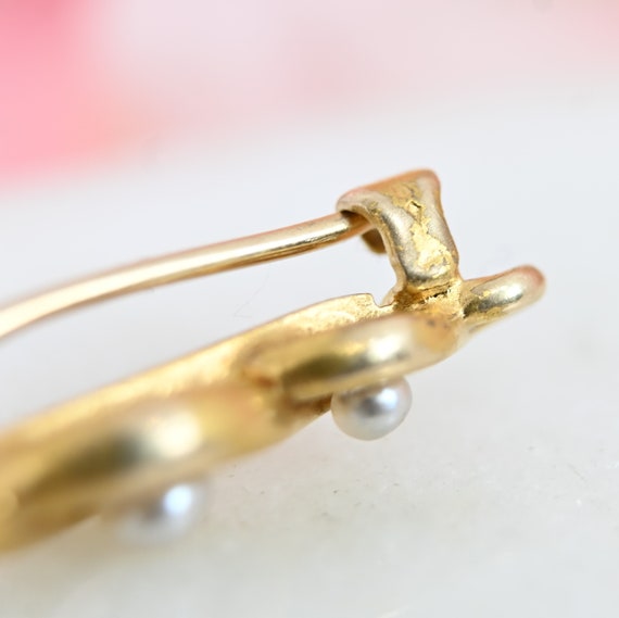 c1900 Art Nouveau bar pin 14k gold three pearl br… - image 7