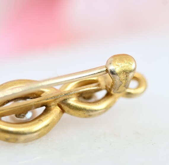 c1900 Art Nouveau bar pin 14k gold three pearl br… - image 6