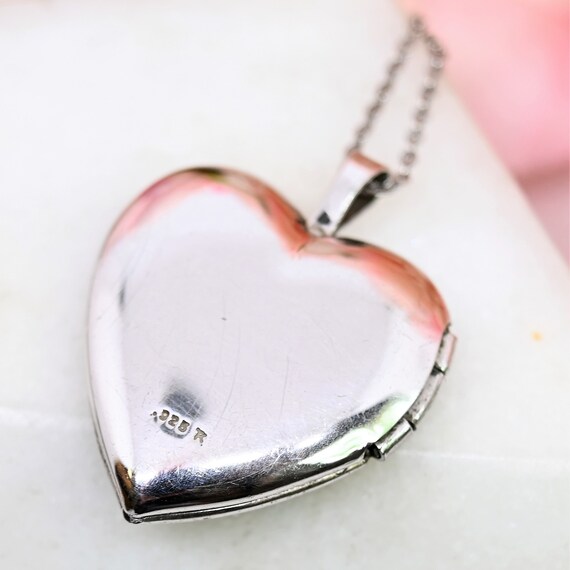 Vintage silver heart locket heart pendant necklac… - image 4