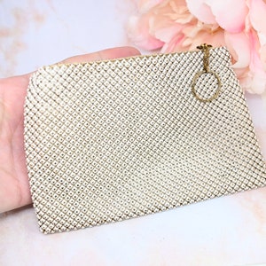 Whiting & Davis mesh purse white gold mesh clutch small hand bag Made in USA Art Deco accessory vintage bridal accessory unique gift for her