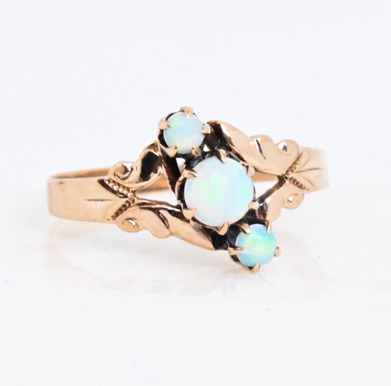 Antique opal ring Victorian era three stone bypas… - image 2