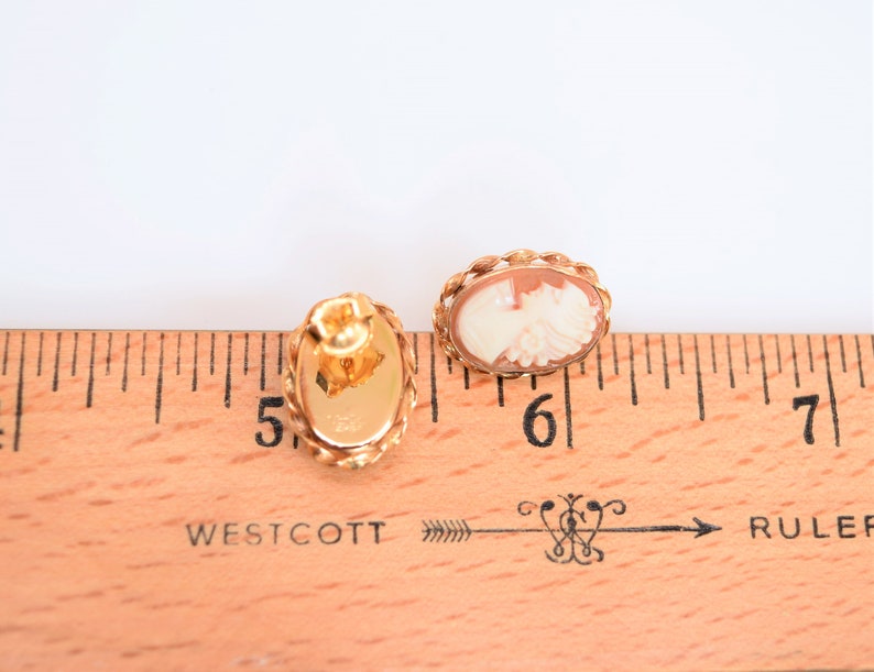 Vintage cameo earrings gold Van Dell pierced bridal earrings gold cameo IOB 14k GF boxed jewelry Gift for her