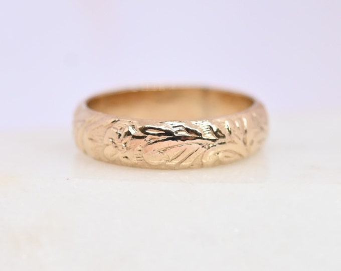 Vintage 14k Gold Wedding Band Victorian Repousse Cigar Band Ring Size 4 ...