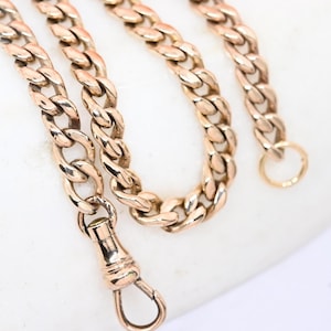 Antique 14 3/8” Gold Filled Curb Necklace: Chunky Victorian Watch Chain with Dog Clip