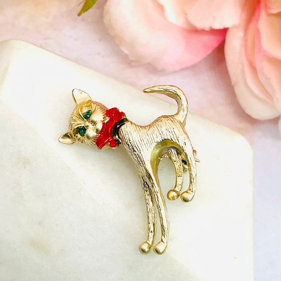 Broche gato Vintage con cabeza articulada tono dorado - Etsy España