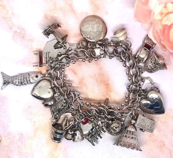 Antique Sterling Silver Charm Bracelet Stamped Every Link -  Norway