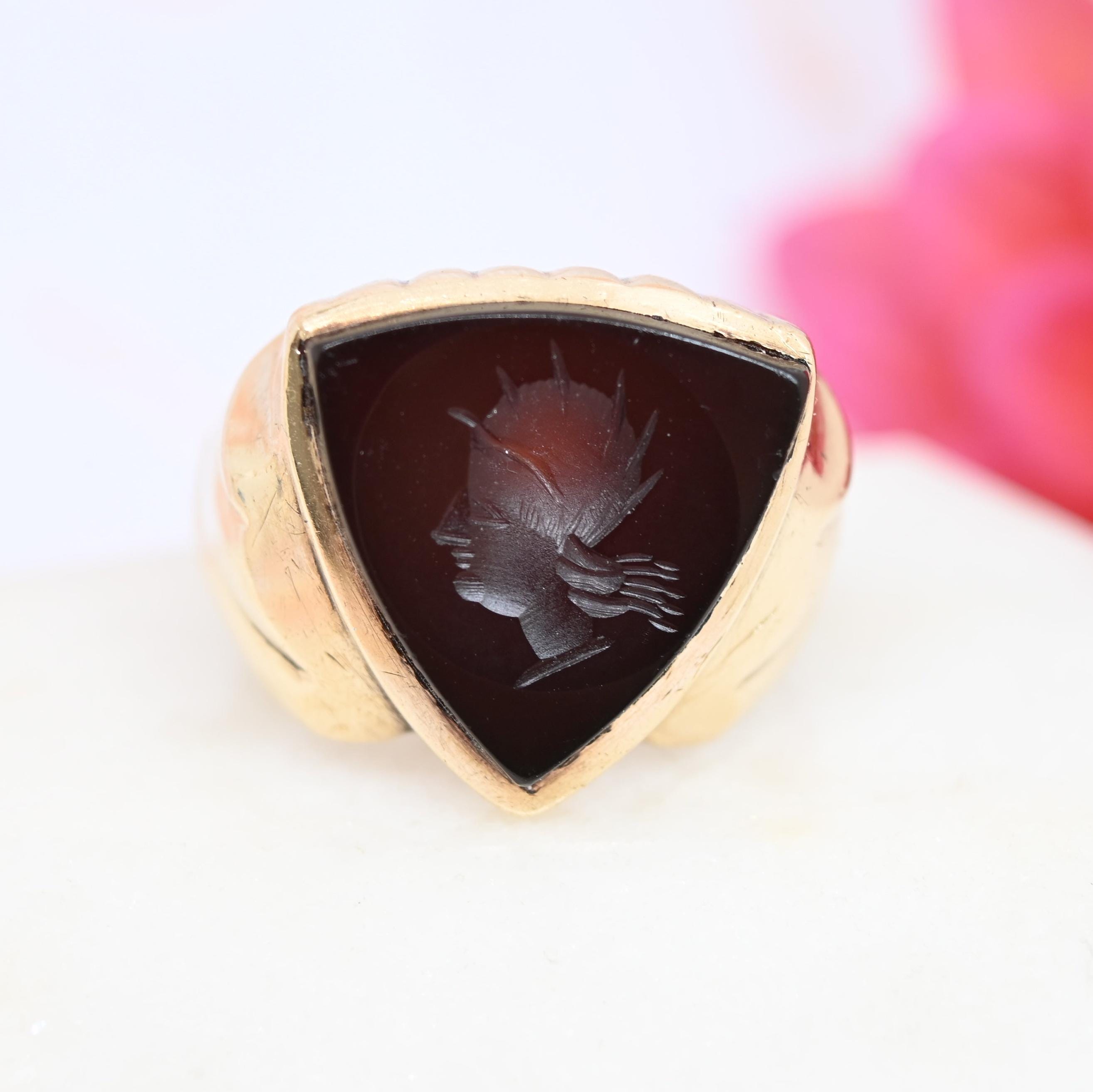 ヴィンテージ 10K ゴールド インタリオ リング サイズ 9.25 S ローマ兵