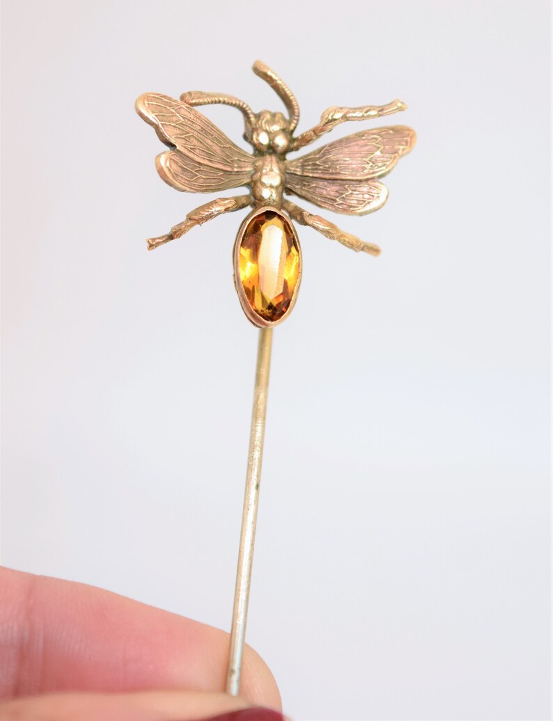 Victorian bug stick pin gold citrine insect fly hat pin Etsy