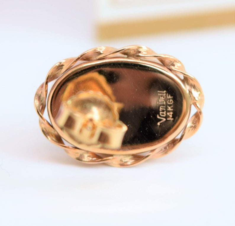 Vintage cameo earrings gold Van Dell pierced bridal earrings gold cameo IOB 14k GF boxed jewelry Gift for her
