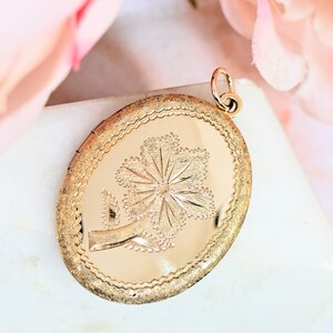 Large Oval Locket Yellow Gold Tone Flower Locket Pendant Large