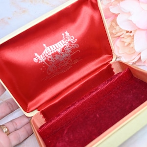 Vintage jewelry box off-white leatherette red satin red velvet trinket box hinged travel jewelry storage jewelry lover unique gift for her