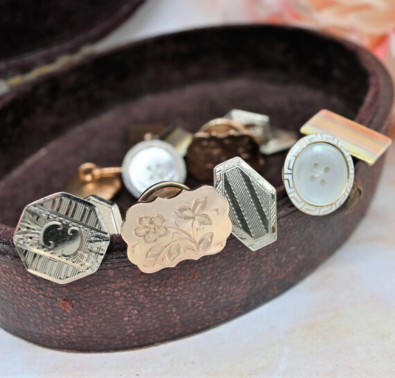 Boutons De Manchette Anciens En Or 14 Carats - Style Art Déco/Maçonnique, Époque Édouardienne, Occasion