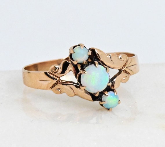 Antique opal ring Victorian era three stone bypas… - image 1