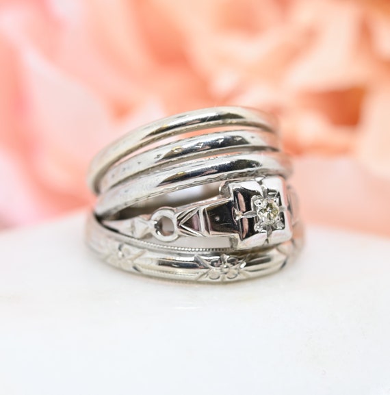 Antique BELAIS 18k wedding ring Art Deco engraved… - image 7