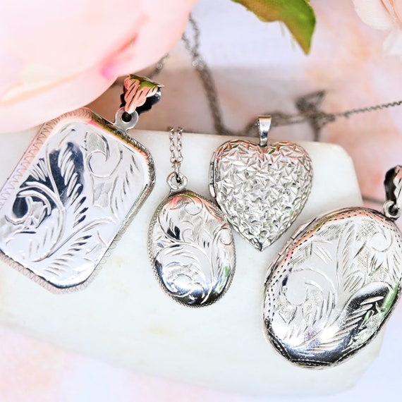 Vintage silver heart locket heart pendant necklac… - image 10