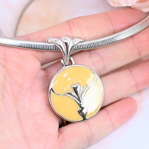 Vintage Monet necklace silver tone choker 16 inch omega chain yellow enamel pendant sleek unique 1980s 1990s vintage jewelry gift for her