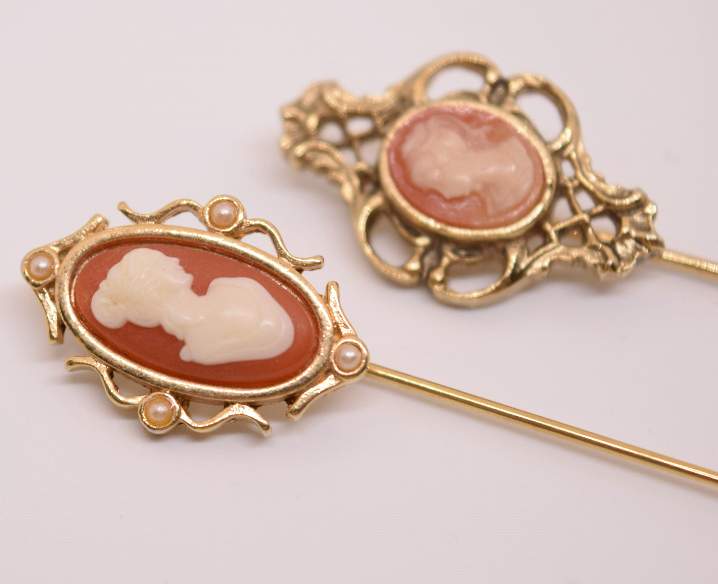Vintage cameo stick pin lot gold tone cameo pin Art Nouveau Etsy