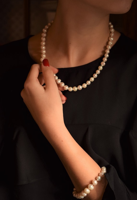 Elegant faux baroque pearl necklace bracelet set 1