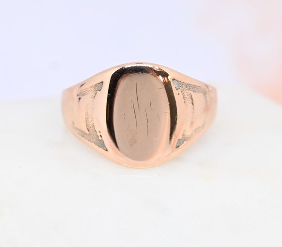 Signet ring 10k rose gold ring engravable Victoria