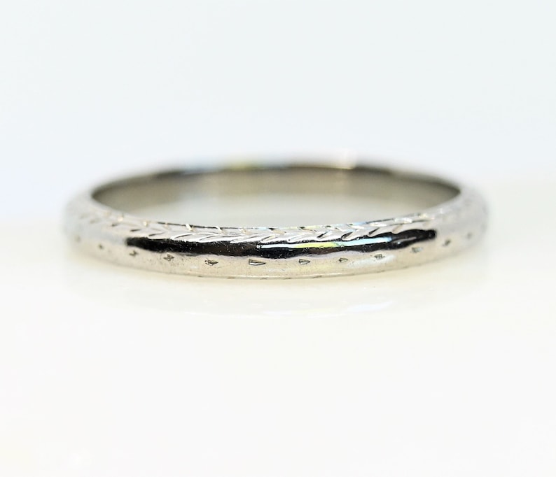 JR Wood /& Sons 18k Art Deco wedding ring white gold wheat patterned eternity band Size 4.5 1920 1930 vintage antique thin stacking ring