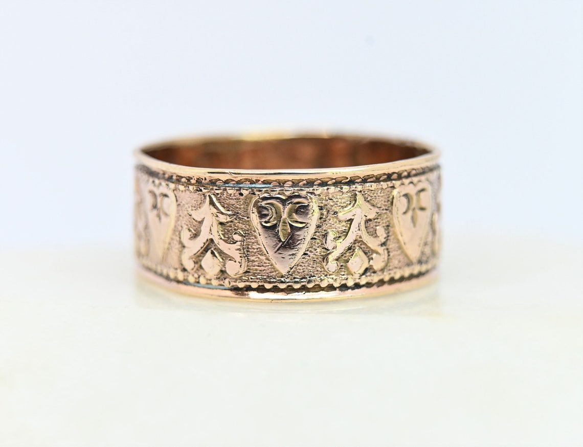 Victorian cigar band ring rolled gold heart design eternity Etsy