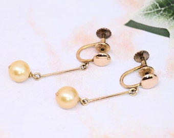 Boucles D'oreilles Et Pendentif Or 12 Carats Avec Perles D'eau Douce 1920, Vintage