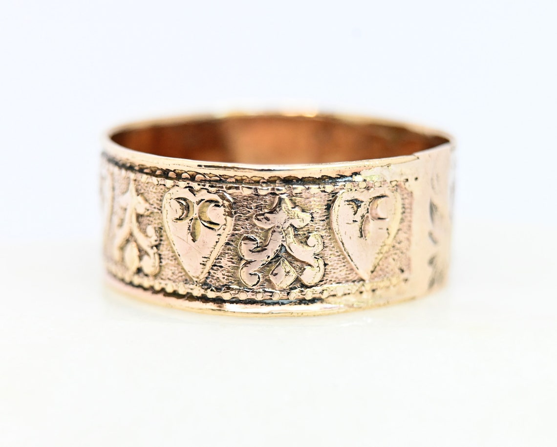 Victorian cigar band ring rolled gold heart design eternity Etsy