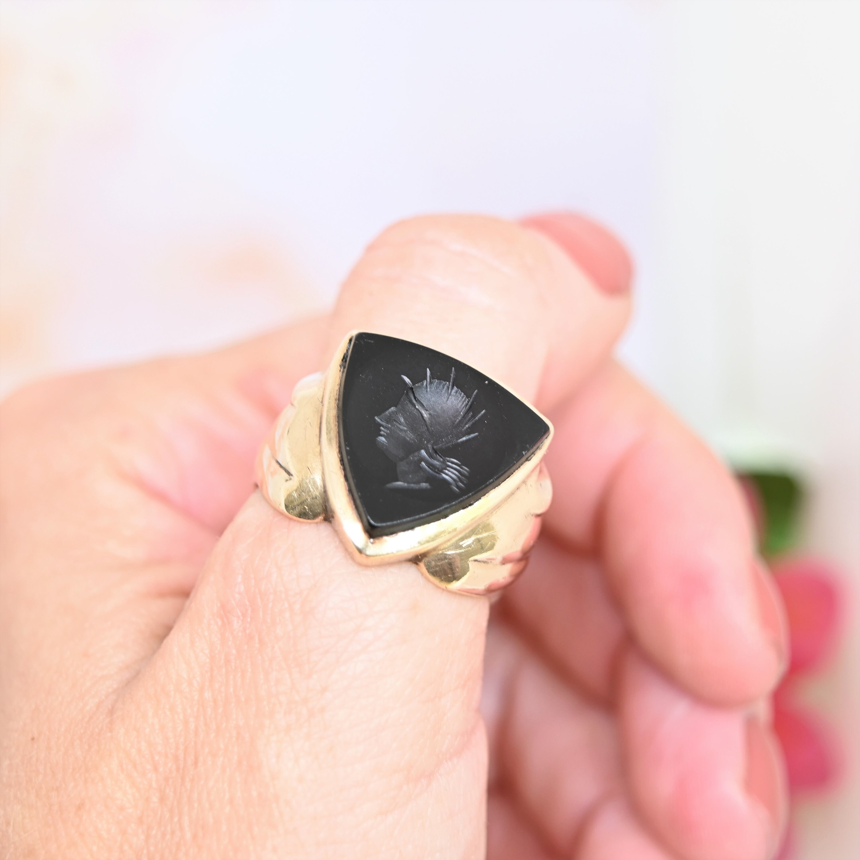 ヴィンテージ 10K ゴールド インタリオ リング サイズ 9.25 S ローマ兵