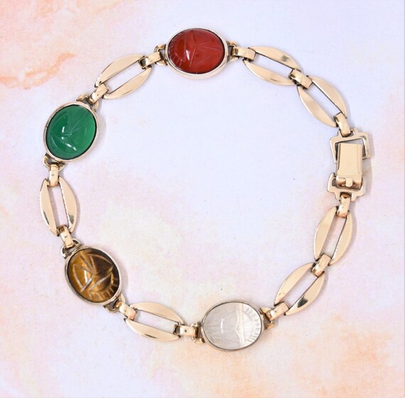 Vintage Gemstone Scarab Bracelet of 14k Gold - Trademark Antiques