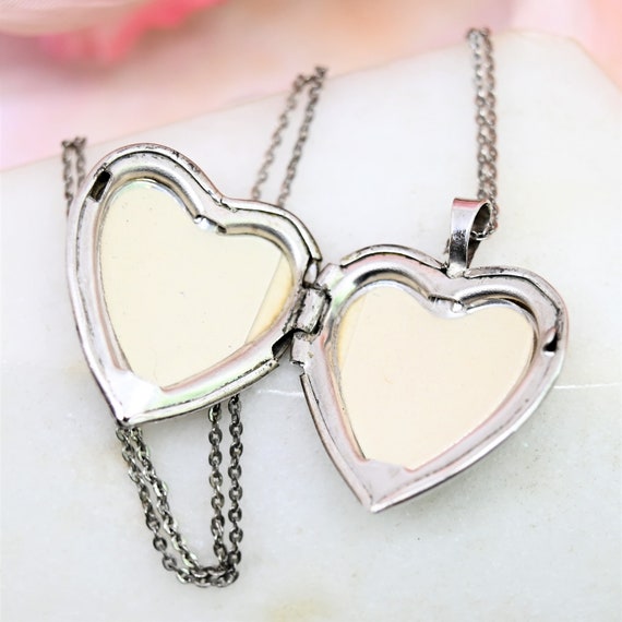 Vintage silver heart locket heart pendant necklac… - image 5