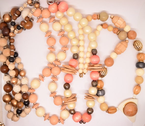 Vintage wood bead necklace collection lot of 4 ne… - image 1