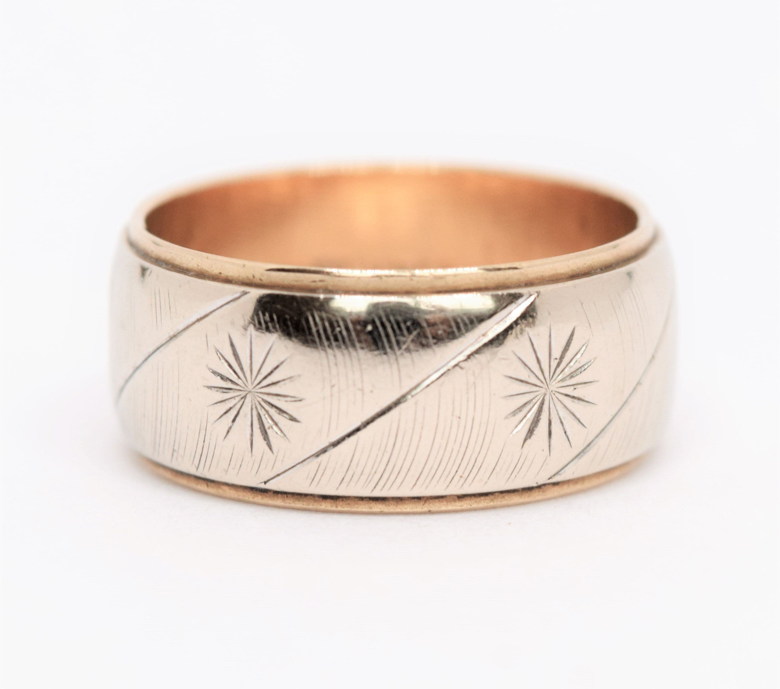 Modern Contemporary Rings Fine 14k Tri-Tone Gold Textured Band Twin Heart Ring
