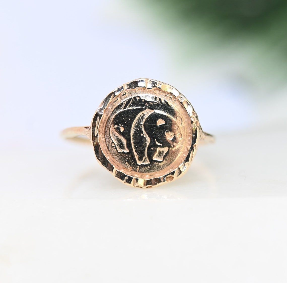 Vintage gold panda ring 10k Chinese panda coin round Etsy