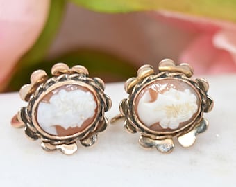 Vintage screw back cameo earrings, 12k gold filled