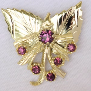 Vintage purple stone Scottish thistle brooch yellow gold tone simulated amethyst purple pin unique vintage costume jewelry gift for her