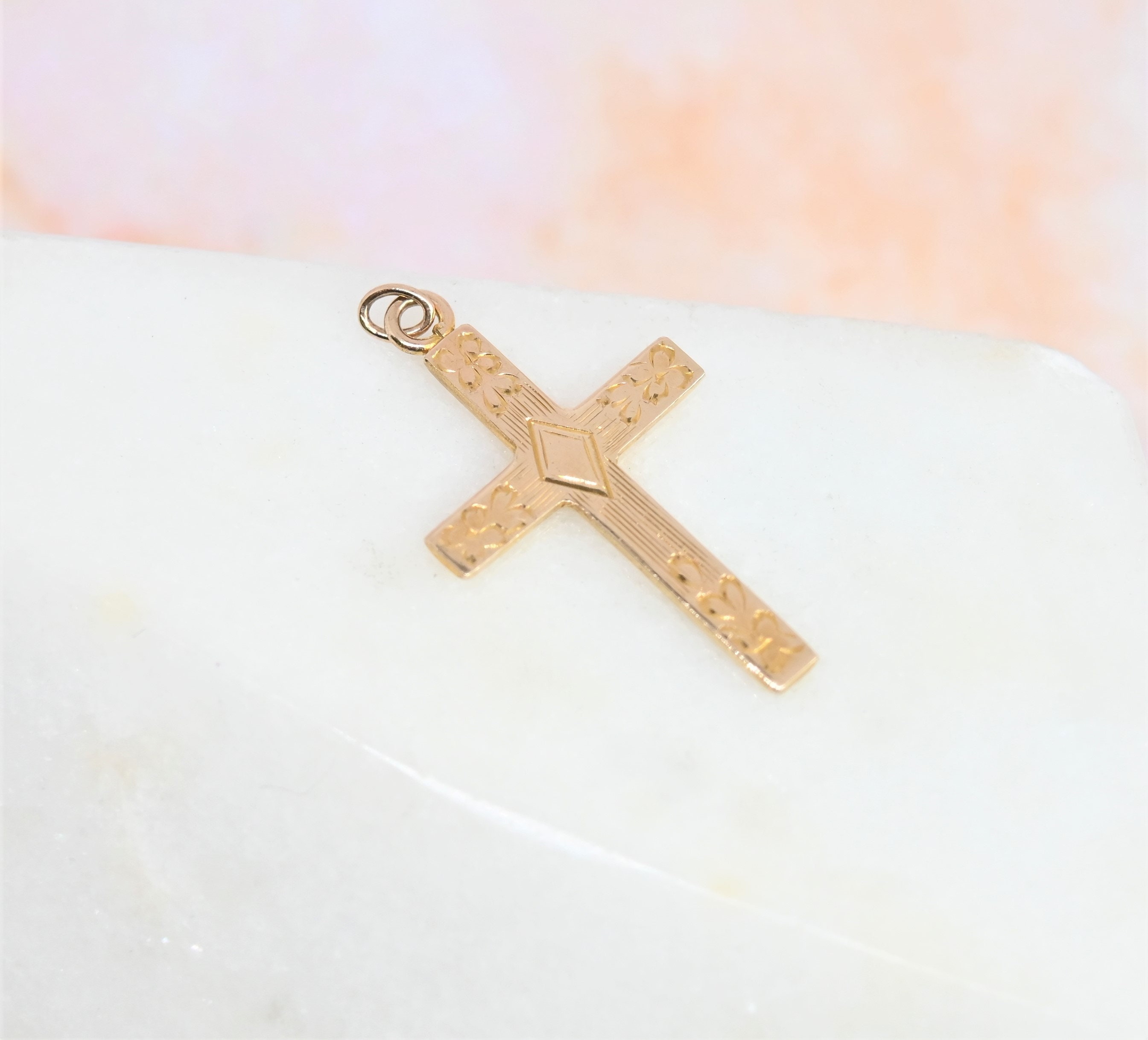 Vintage antique gold cross etched 10k gold pendant necklace | Etsy