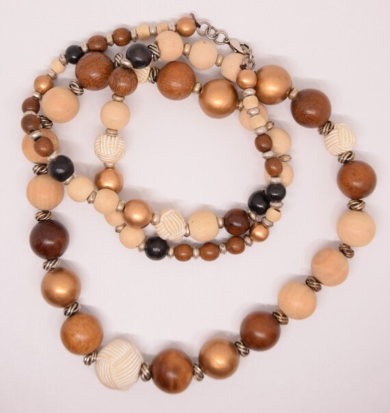 Vintage wood bead necklace collection lot of 4 ne… - image 6