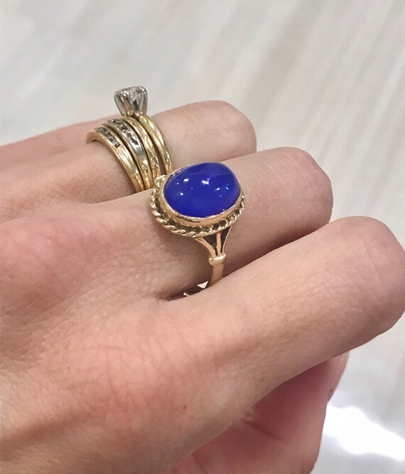 Vintage Men/'s 10k Gold Ring with Blue Agate