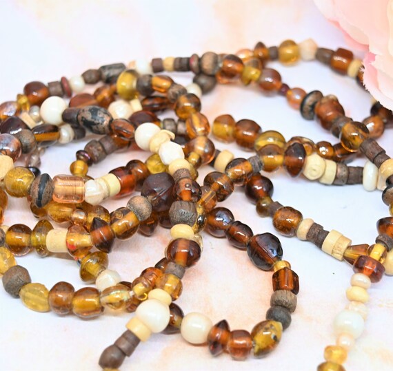 Vintage Bead Necklace Brown Glass and Wood Natural Earth Tones 48 