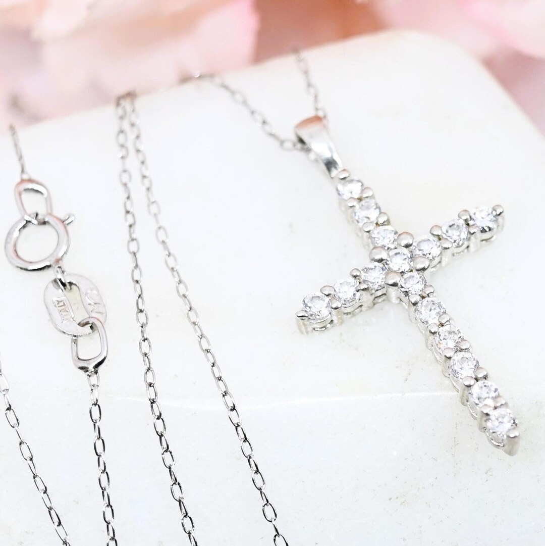 Vintage Sterling Silver Cross Pendant Necklace, Cubic Zirconia Charm - Etsy