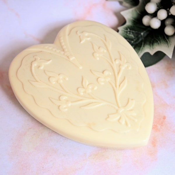 Art Deco jewelry box heart shaped celluloid trinket box floral hinged lid gift for her