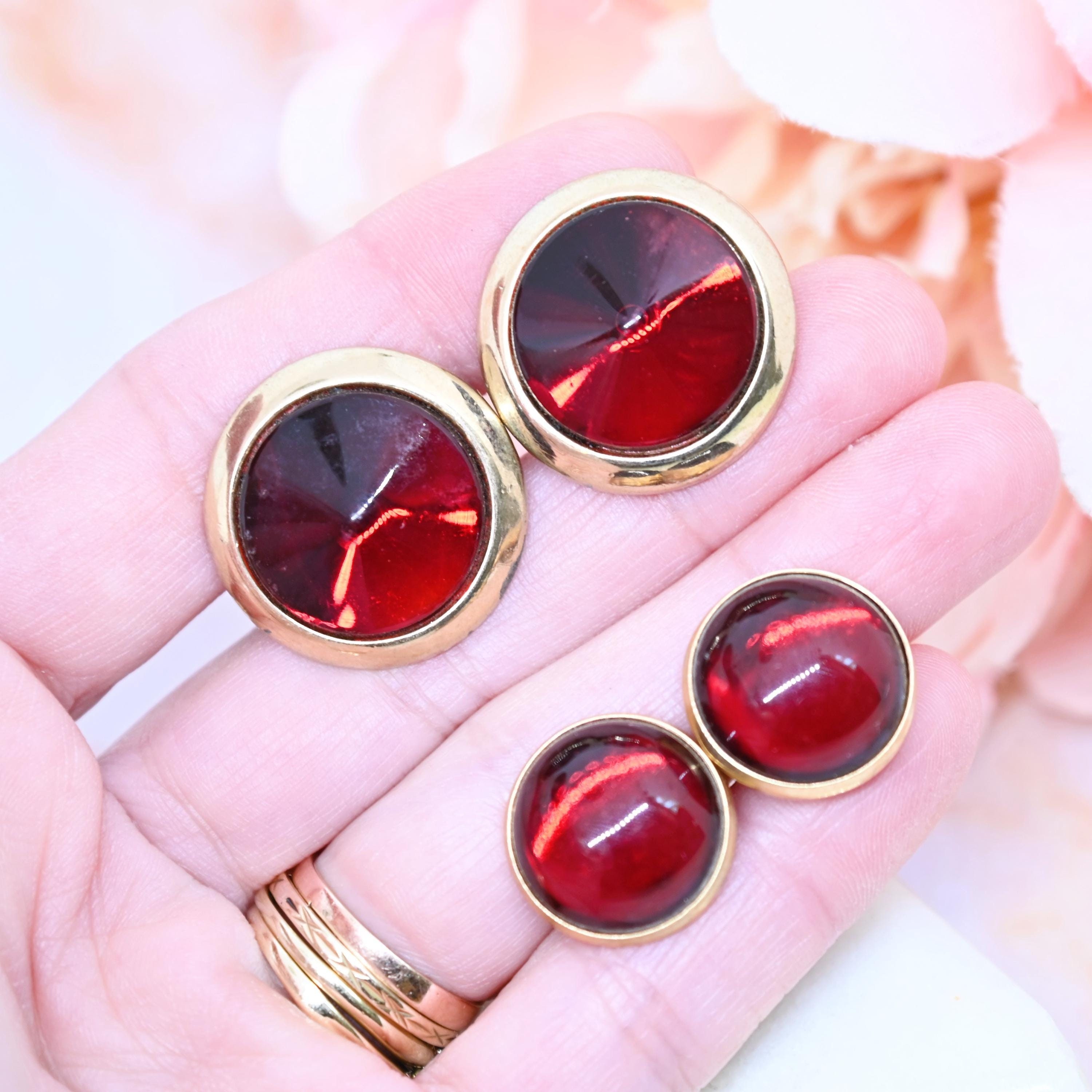 Boutons De Manchette Vintage Hickok - Pierre Cabochon Rouge - Pour Homme, Style Ancien Et Chic